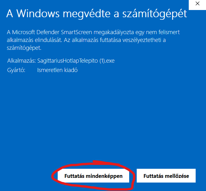 Windows SmartScreen – Futtatás mindenképpen